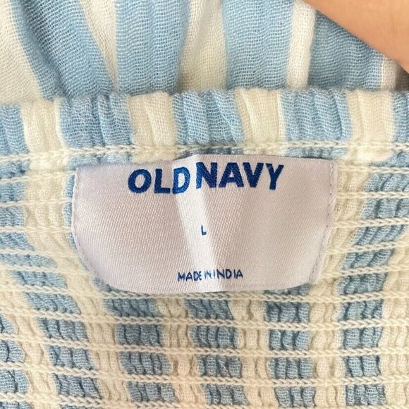 Old Navy Tie-Shoulder Striped Smocked Babydoll Cami Tank Top Blue And White L - Picture 5 of 6